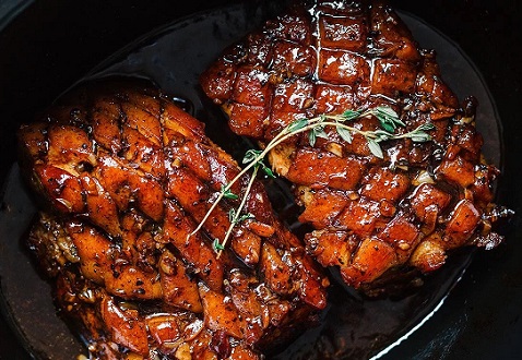 Slow Cooker Pork Belly with Honey Balsamic Glaze
